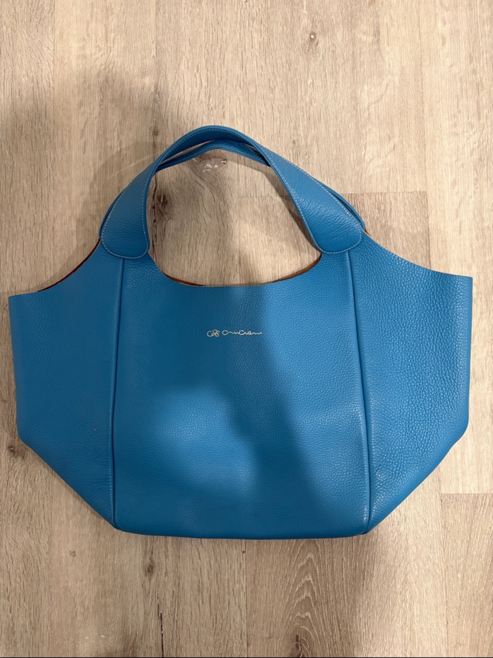 Blue Pebbled Leather Tote with Top Handles